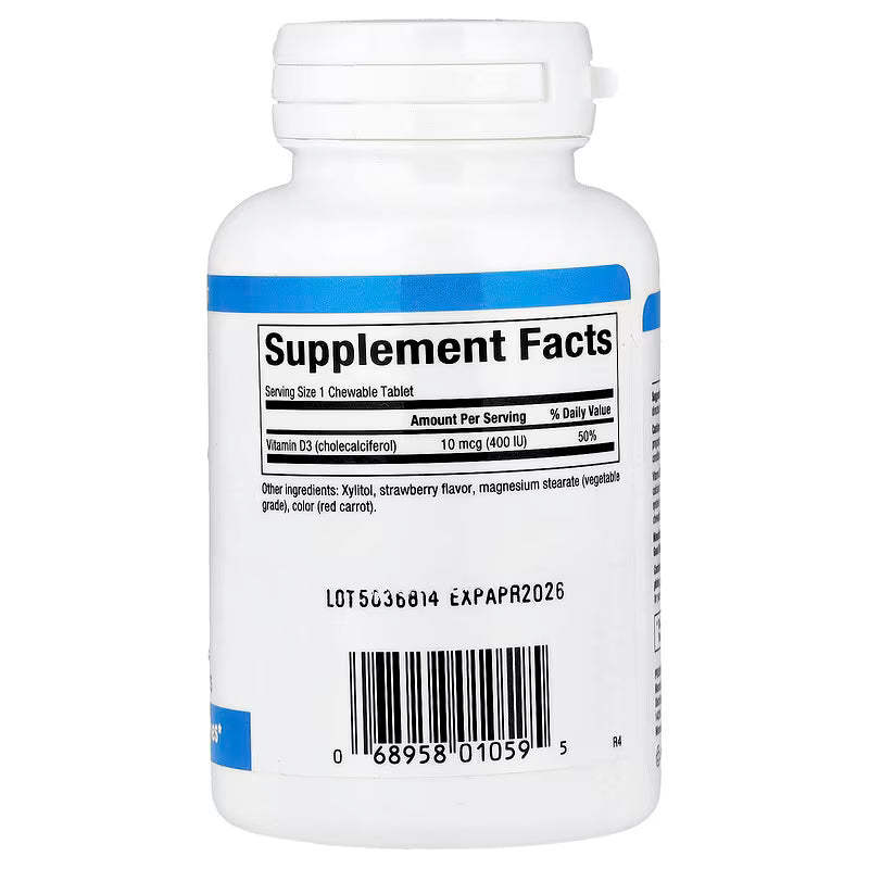 D3 vítamín (400 IU) fyrir börn. Tyggitöflur, 100 stk